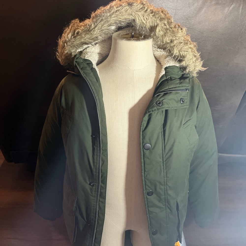 Kids Olive Green Hooded Jacket